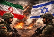 Iran Israel tensions 2026 soldiers facing each other with flags and war background