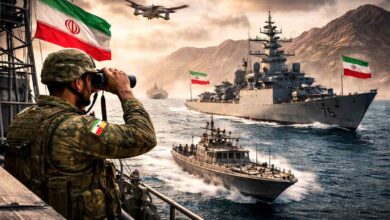 Iran Strait of Hormuz security 2026 naval patrol ships and surveillance drone monitoring oil route