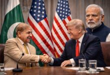 US Pakistan relations 2026 meeting Donald Trump Shehbaz Sharif handshake with Narendra Modi in background