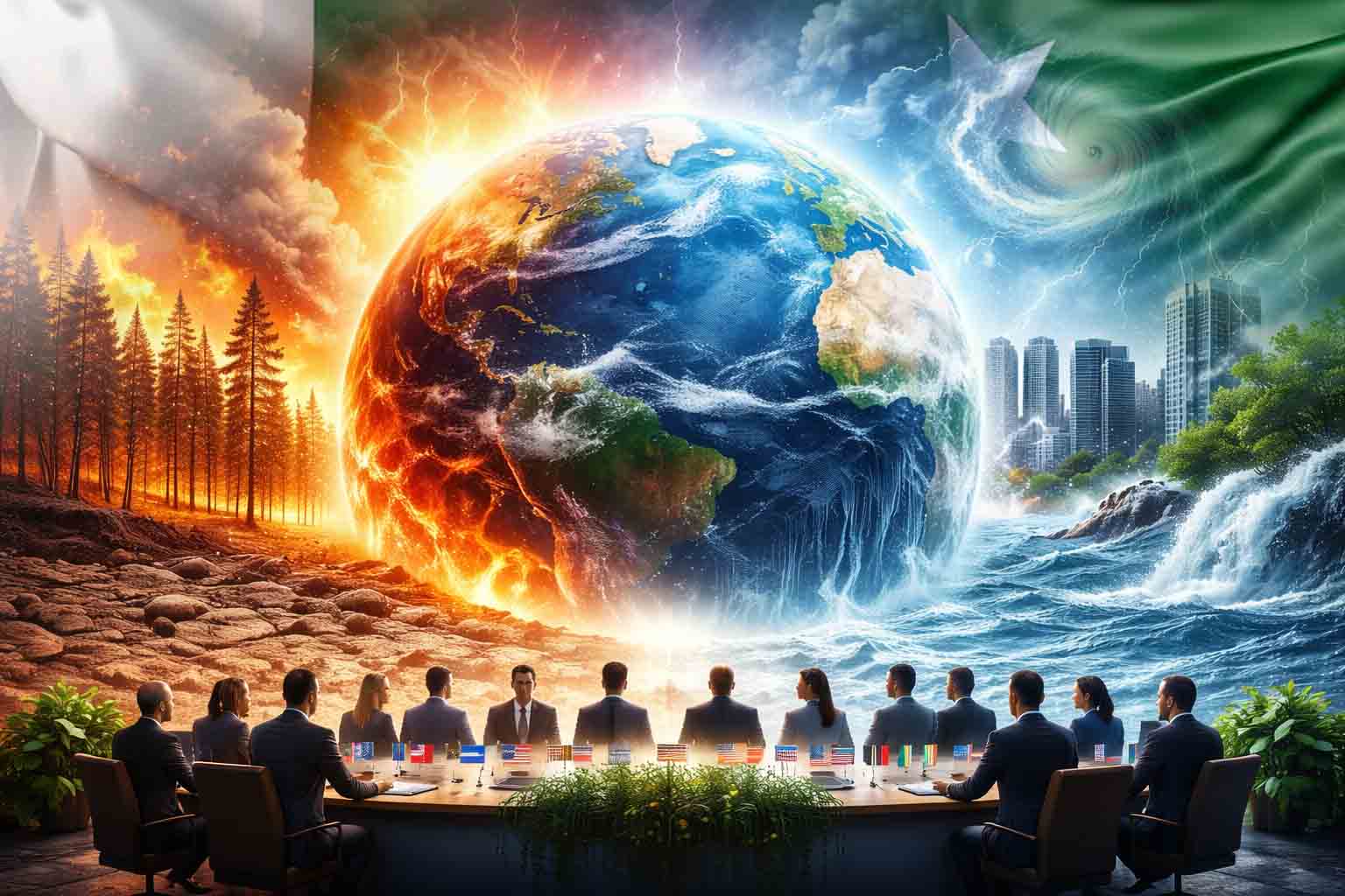 Global climate crisis 2026 showing wildfire flood storm and extreme weather impact worldwide