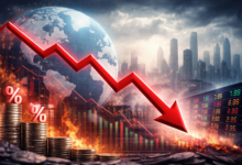 global economic slowdown 2026 showing falling stock market graph, world economy crisis, inflation impact and global financial decline