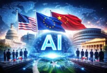Global AI regulation 2026 with Pakistan US China EU flags and digital technology concept