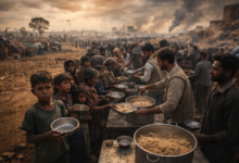 Global food crisis 2026 people receiving food aid during shortage