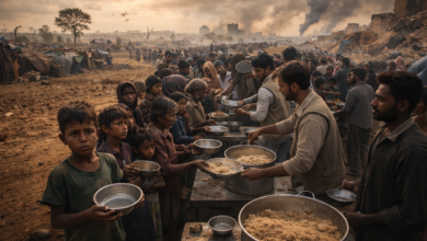 Global food crisis 2026 people receiving food aid during shortage