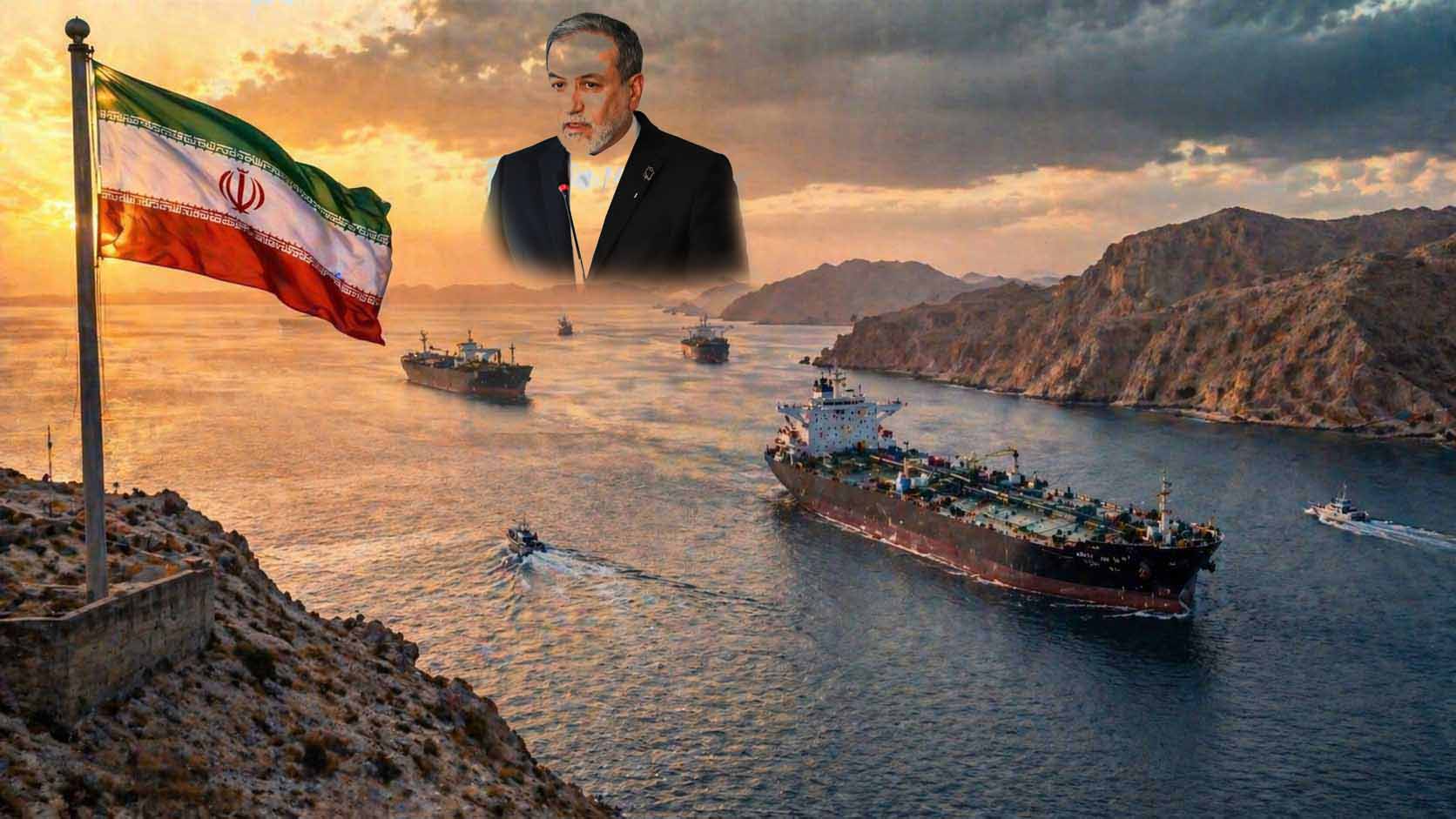 Strait of Hormuz tensions 2026 showing oil tankers and military presence in strategic waterway