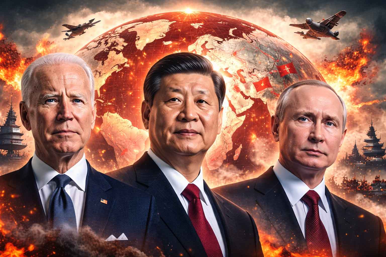 global political tensions 2026 concept showing world leaders, conflict map and international relations crisis