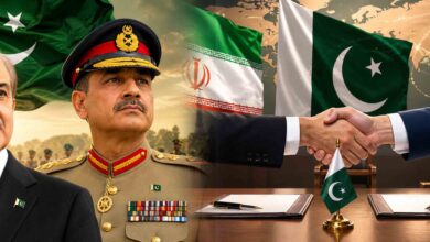 Pakistan Iran US talks 2026 showing diplomatic handshake with flags of Pakistan Iran and USA along with Shehbaz Sharif and Field Marshal Asim Munir in background
