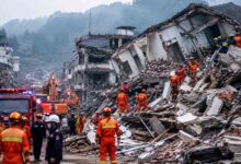 China Guangxi earthquake 2026 showing collapsed buildings and rescue operations after a strong quake