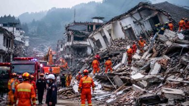 China Guangxi earthquake 2026 showing collapsed buildings and rescue operations after a strong quake