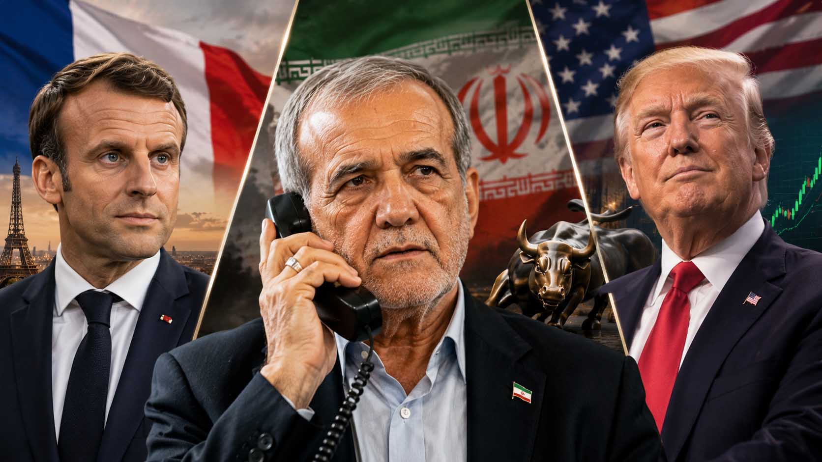 Iran US tensions 2026 showing Masoud Pezeshkian during diplomatic talks with global political backdrop