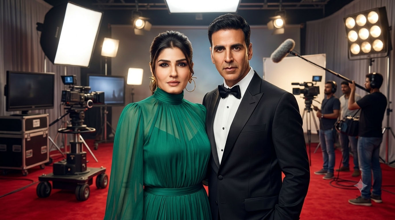 Raveena Tandon and Akshay Kumar attending a film event ahead of their reunion in Welcome to the Jungle