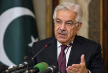 Pakistan Defence Minister Khawaja Asif speaking to media about regional diplomacy and peace efforts