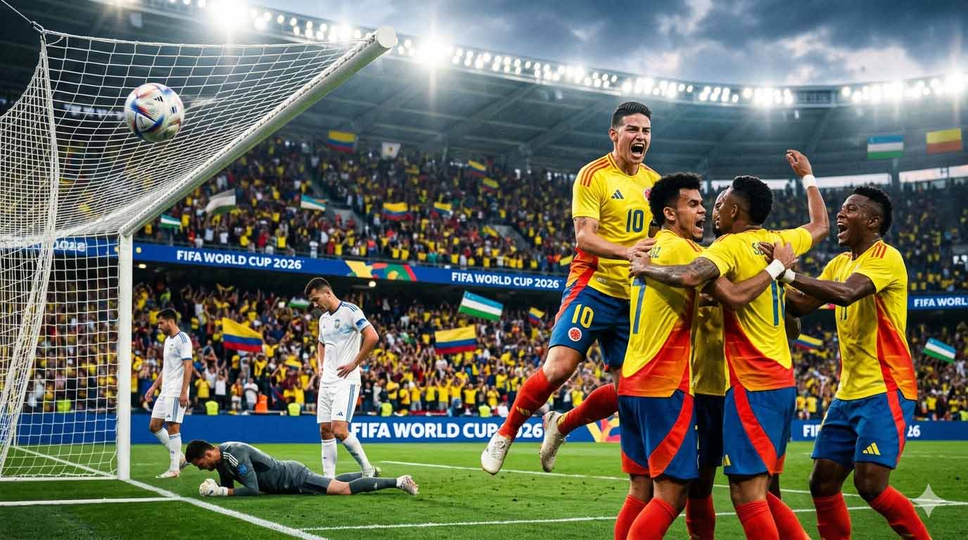 Colombia players celebrate during FIFA World Cup 2026 victory over Uzbekistan
