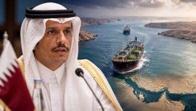 Qatari Prime Minister discussing maritime security and the Strait of Hormuz during an international interview
