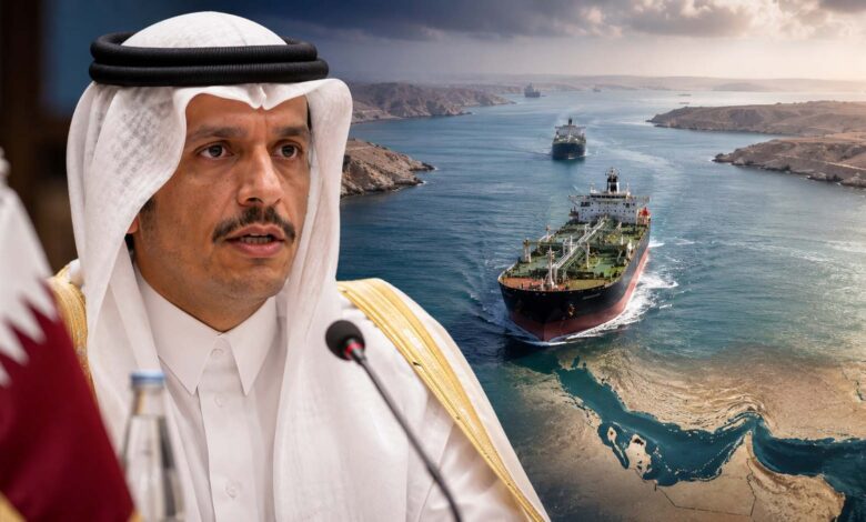 Qatari Prime Minister discussing maritime security and the Strait of Hormuz during an international interview