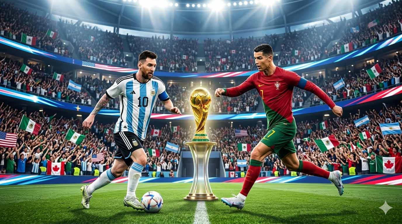 FIFA World Cup 2026 featuring football players and the official tournament atmosphere