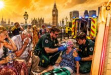 Emergency responders assisting people during an extreme heatwave in England as experts warn of thousands of heat-related deaths.