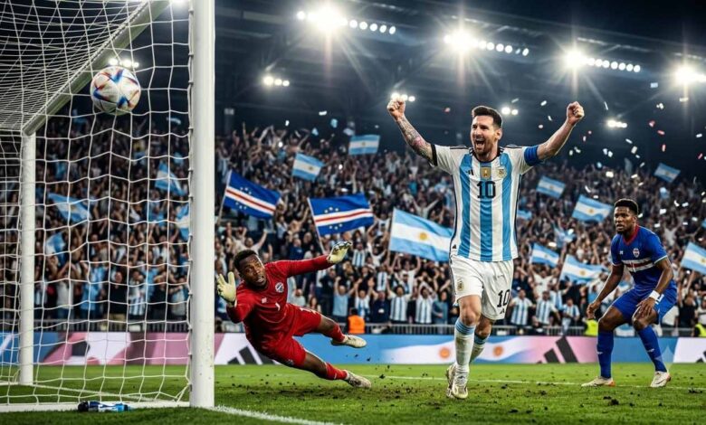 Lionel Messi celebrates as Argentina defeats Cape Verde 3-2 after extra time in the FIFA World Cup 2026 Round of 32.