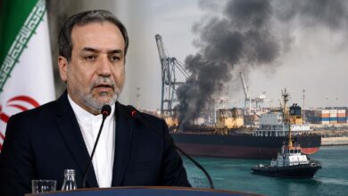 Iranian Foreign Minister Abbas Araqchi speaking during an official event as reports emerge about alleged drone attacks on ships in Egypt.