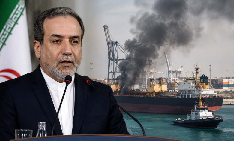 Iranian Foreign Minister Abbas Araqchi speaking during an official event as reports emerge about alleged drone attacks on ships in Egypt.