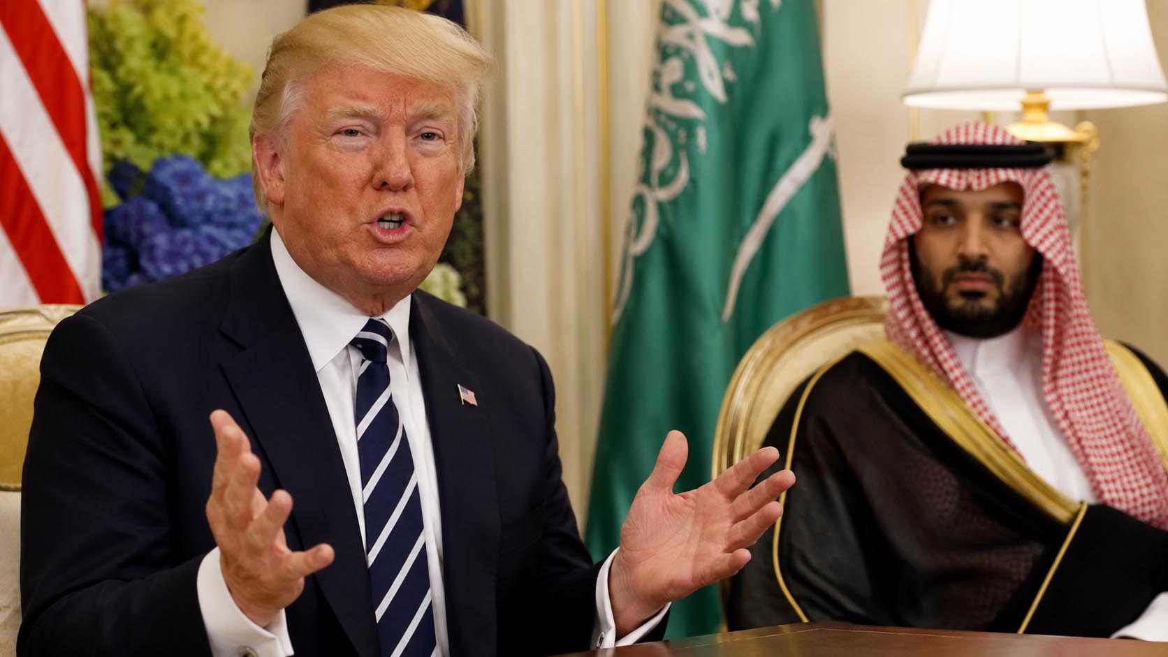 US President Donald Trump speaking at the White House about the proposed US-Saudi nuclear agreement.